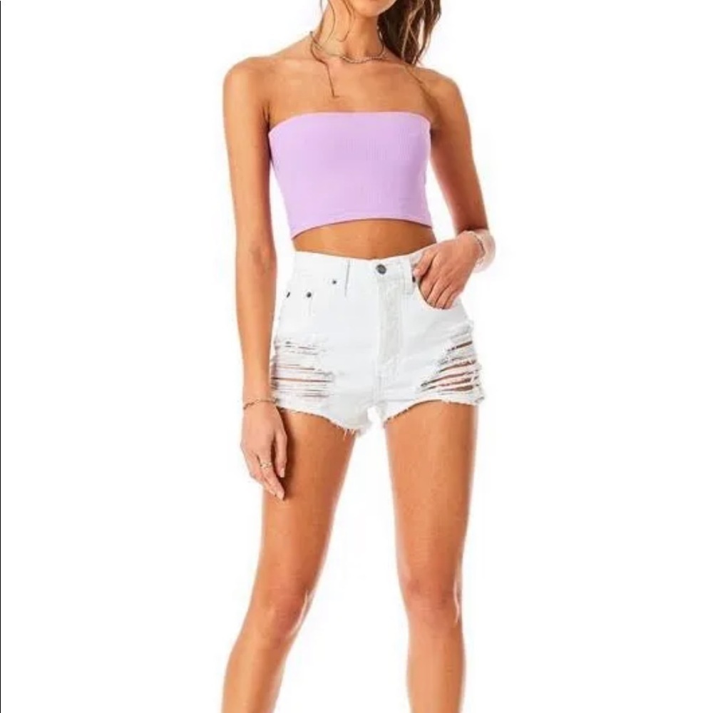 Carmar White Titania Viridine High Rise Distressed Denim Shorts